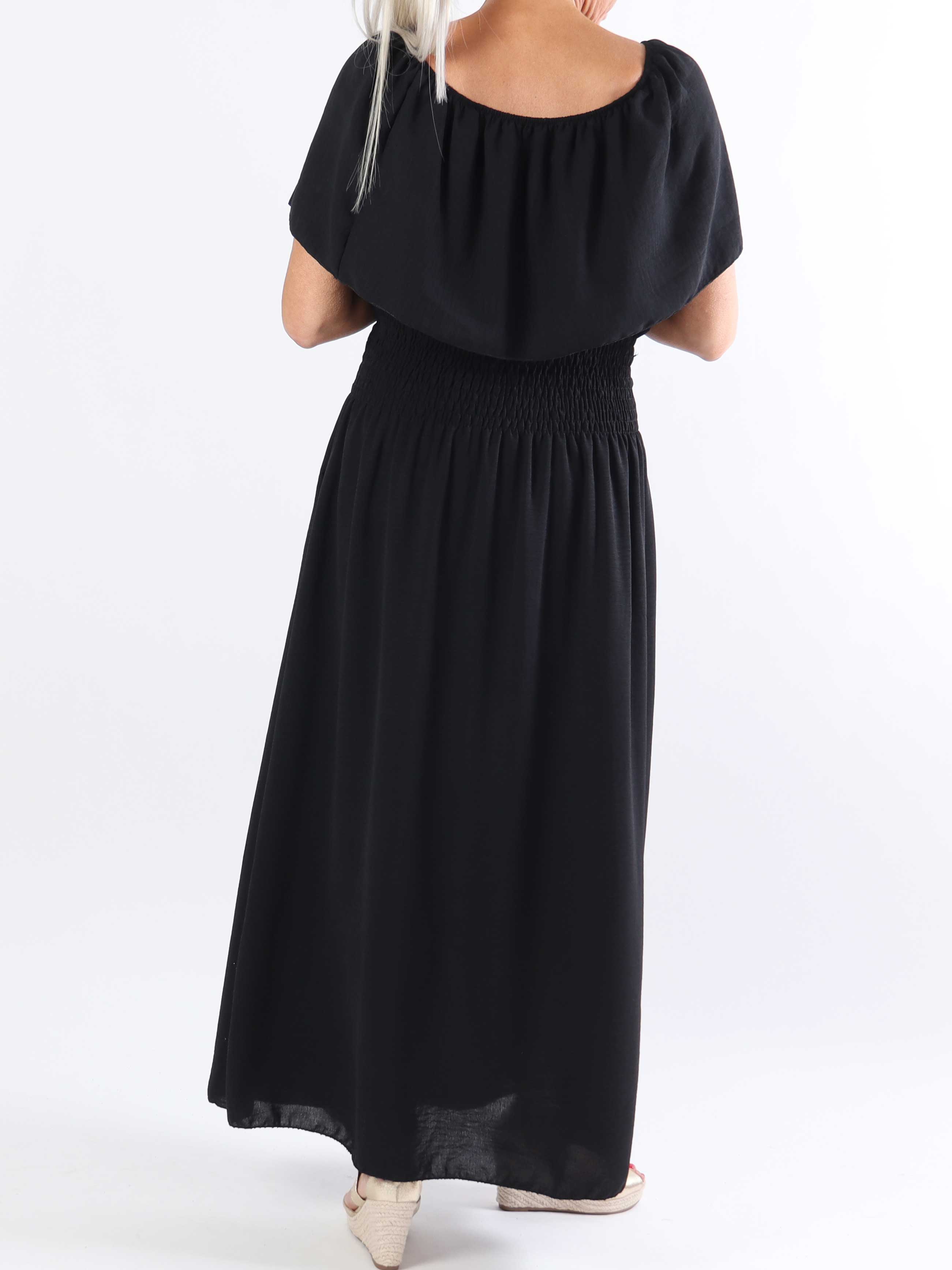 Rachel - Lång plus size-klänning med fickor och volang i nederkanten